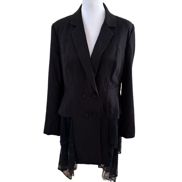 BCBGMAXAZRIA Women’s Lace Hem Double Breasted Blazer Black Size M NWT MSRP - Picture 5 of 9
